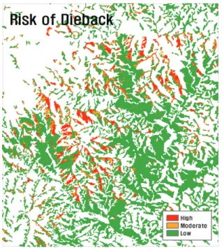 Figure 9. Simulated map for tree dieback risk based on RF  and SVM modeling. 
