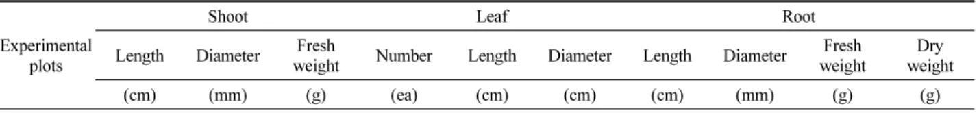 Table 5. Growth characteristics of wild-simulated ginseng at two different experimental fields