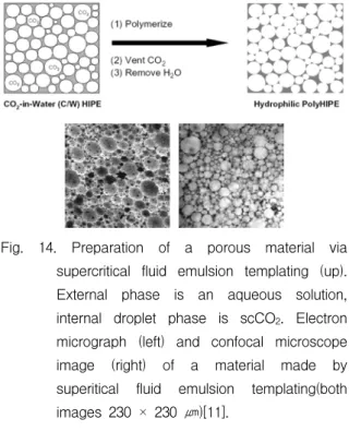 Fig.  14.  Preparation  of  a  porous  material  via  supercritical  fluid  emulsion  templating  (up)