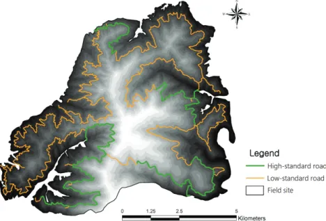 Figure 2. Layout of synthetic forest road network (A) for the field site.