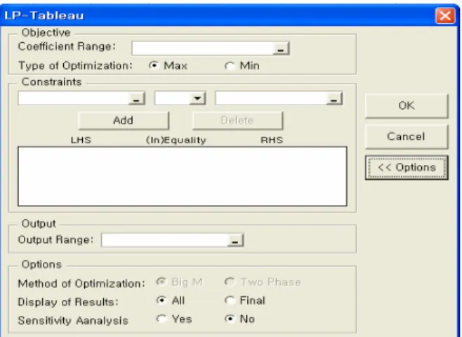 Figure 1. The main screen of the LP-Tableau  The items performing related functions are grouped in a  separate group