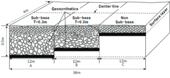 Figure 1. Sectional view by treatment of  sub-base and surface layer.