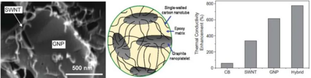그림 6. Graphene-SWCNT 하이브리드형 열전도성 무기 필러 [Haddon et al. Adv Mater 20, p4740 (2008)].