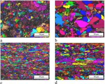 Fig. 3.-  Unique grain color and image quality pictures  corresponding to the periphery of a EA13 pre-sintered  extruded product
