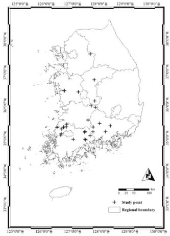 Figure 1. Geographical location of this study for  Pinus densiflora.
