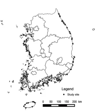 Table 1. Number of study sites in each coastal area.