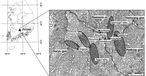 Figure 1. Study site in the western areas of Jirisan.