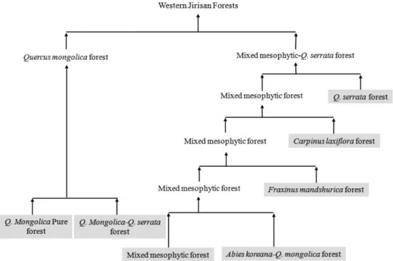 Figure 2. The classification of forest cover types in the natural forest of western Jirisan (Chung and Kim, 2013).