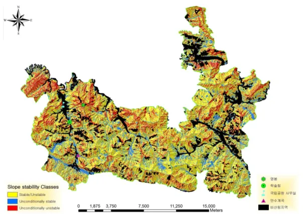 Figure 4. The distribution map for slope stability classes.