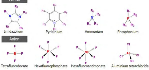 그림 1. Cations and anions of ionic liquids.