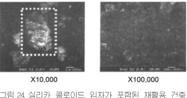 그림 24. 실리카 콜로이드 입자가 포함된 재활용 건축 자재의 미세 구조.