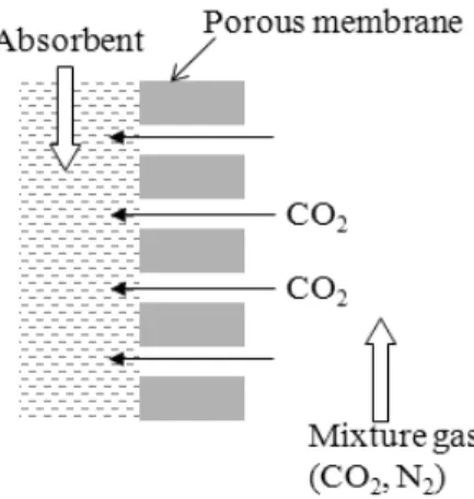 Figure 6. Schematic diagram for porous hollow fiber  membrane contactor. 이에 채워져 있는 액체층이 상당히 두껍고 정지되 어 있으므로 액상 물질전달 저항이 증가하게 되어  투과속도가 높지 않다는 단점을 갖고 있다