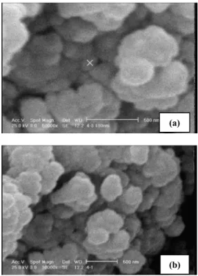 Fig. 4 SEM microstructures of ball milled WO3-CuO  powder mixtures in Argon, a- 15 h and b- 20 h 