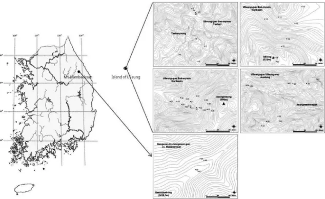 Figure 2 는 태백의 최근  20 년 (2008~1989) 간 기상자료를 이용하여 나타낸 기후도로 연평균기온  8.8 o C,  연평균강수 량  1,376.1 mm 로 나타났다 