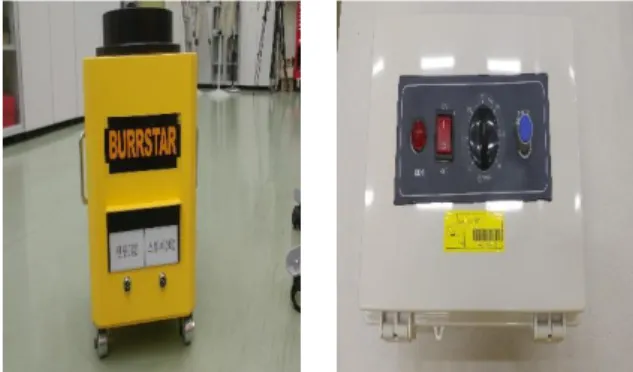 Fig. 1. De-burring machine.     Fig. 2. Control box. 