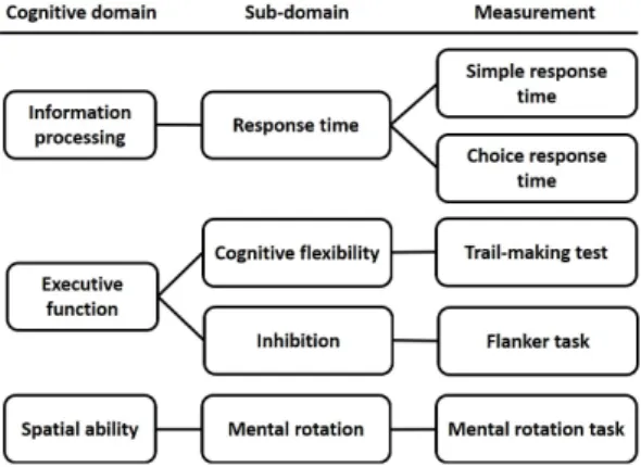 Fig. 1. The developed model of sport-related cognitive functions,  sub-domains,  and  tests