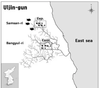 Figure 1. Map shows surveyed sites of control and experimental area.