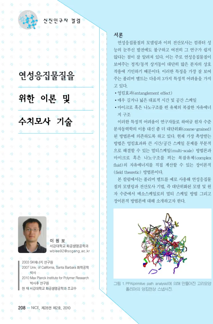 그림 1. PPA(primitive path analysis)에 의해 만들어진 고리모양 폴리머의 엉킴현상 스냅사진.