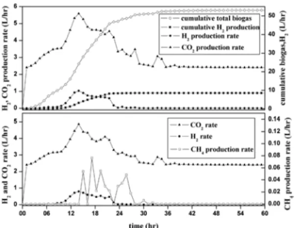 Figure  8.  Results  in  hydrogen  and  methane  fermenter. 산화탄소를  유용물질로  전환할  수  있는  기술 로 평가할 수 있다