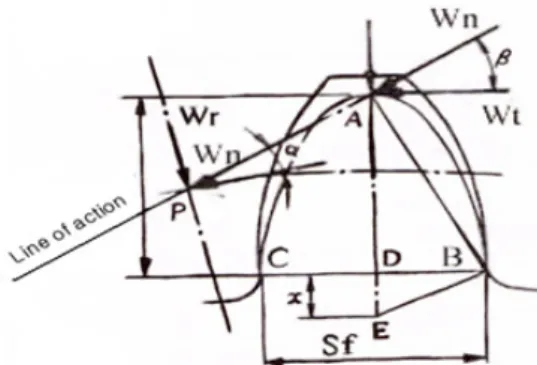 Fig. 3 Force directions on gear tooth