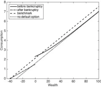 Figure 1 shows the optimal consumption rate corre- corre-sponds to the financial wealth