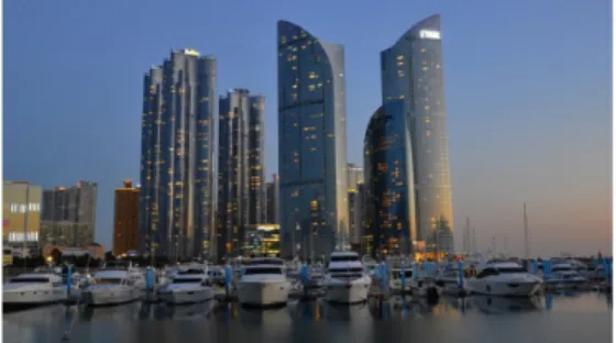 Fig.  1.  Haeundae-gu  Suyeong  Bay  Yacht  Stadium 부산지역의 해양산업은 해마다 증가속도에 따라 빠른  양적성장세를 보이고 있으며, 레저분야에도 품질을 우선 시 하는 서비스의 요구가 확대 되고 있다