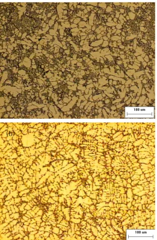 Fig. 3 Optical microstructures as cast structure (a) and  solid solution treatment (b) of Al-11.7Si-0.5Mg alloy