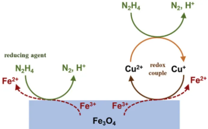Fig. 1. A schematic diagram of the dissolution mechanism of magnetite in the HyBRID decontamination.