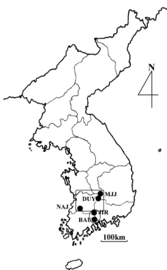 Figure 1. Locations of five populations of  F. chiisanensis