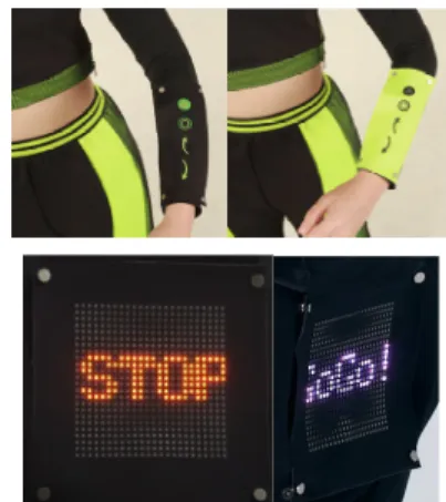 Fig. 13과 같이 Fabric capacitive touch sensor는  전도성 스프링 스냅을 활용하여 탈부착 형태로 제작하였 으므로  다른  애슬레져  패션에도  사용  가능한  호환성이  있다