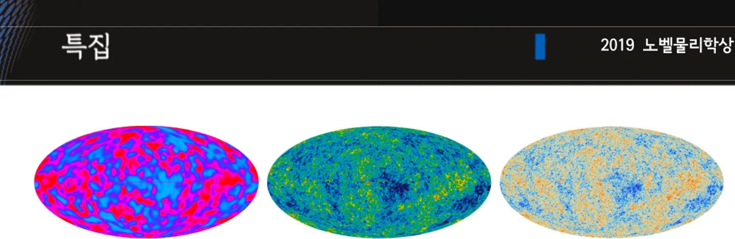 Fig.  3.  The  temperature  anisotropy  map  taken  by  (left)  COBE  in  1992,  (middle)  WMAP  in  2003  and  (right)  Planck  in  2013