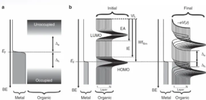 Fig.  5.  Sketch  of  the  energy  level  alignment  at  organic/electrode  interfaces