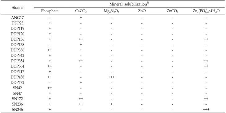 Table  4.  Activities  of  mineral  solubilization  of  isolated  strains  from  rhizosphere  soil