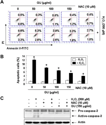 Fig.  3.  Attenuation  of  H 2 O 2 -induced  mitochondrial  dysfunction  by  GU  in  ARPE-19  cells
