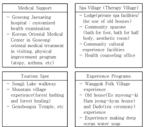 Fig.  2.  Model  of  Healing  Tourism  Therapy  Village  in  Goseong  County 5.  결론  및  제언  최근 웰니스 문화 및 치유관광에 대한 사회적 수요가  증대되고 있다