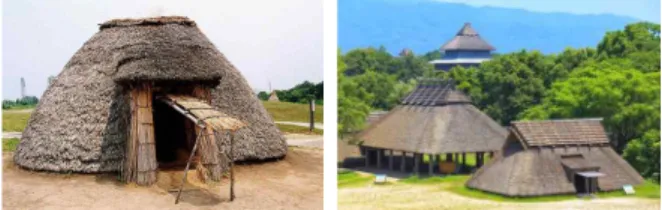 Fig. 1. Architecture of Jomon(left) and Yayoi(right) period     2.2.2  기술적  진보와  미학  사상에  대한  개방 신도(神道)와 불교라는 두 종류의 종교에 의해 형성된  일본인들의 시각은 자연에 대한 태도와 마찬가지로 기술 적  발전과  예술적  발전을  거부하지  않는다