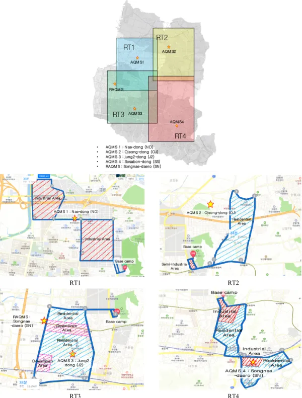 Fig.  1.  Site  of  each  measurement  route  (RT)  in  Bucheon-si