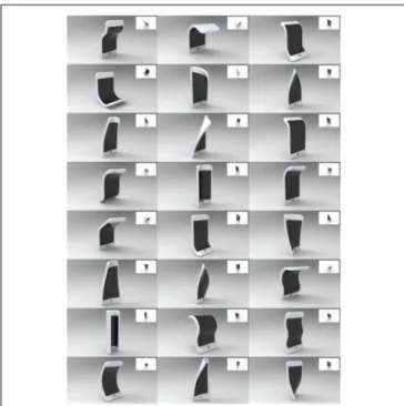FIGURE 3 | Examples of 3D modeled images. The main images of the shapes are positioned in the center, and the supplemental images of the shapes are placed at the top right corner.