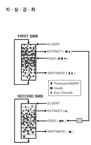 그림 4. Diagram of the tandem SMB process for recovery of insulin.