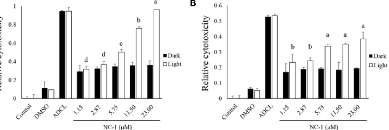 Fig.  5.  Growth  inhibition  effects  of  U937  and  SK-HEP-1  cells  by  light  treatment