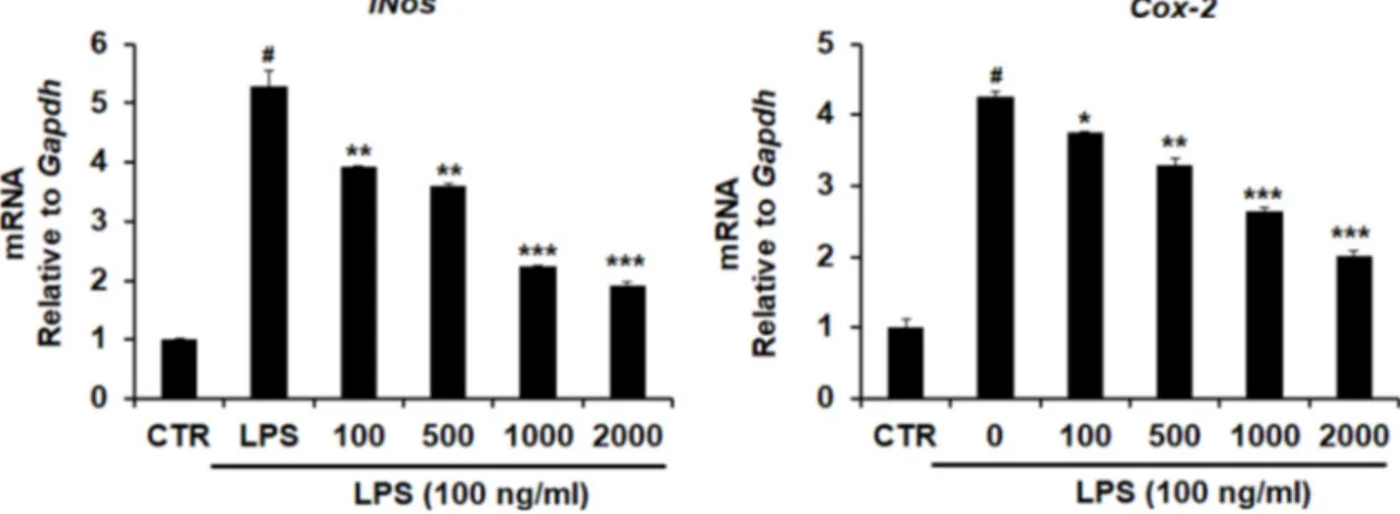 Fig.  3.  Inhibitory  effect  of  LME  on  iNos  and  Cox-2  expression  in  LPS  stimulated  BV-2  microglia