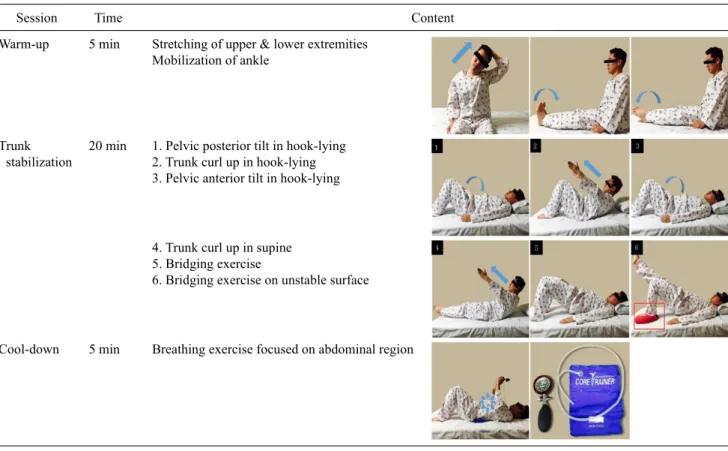 Table 1. Contents of the core stabilization exercise program