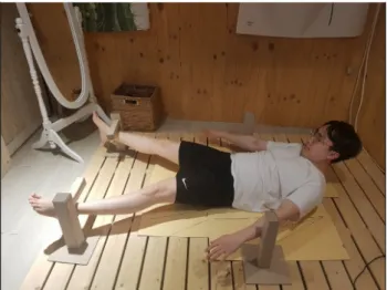 Figure 2. Shoulder abduction, hip abduction of V sit position.Figure 1. V-sit position.