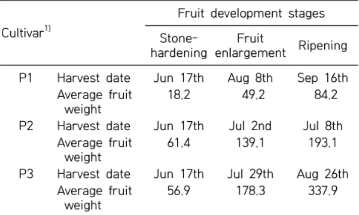 Fig.  1. Amygdalin decomposition.Table 1. Harvest date of peaches at different fruit development 