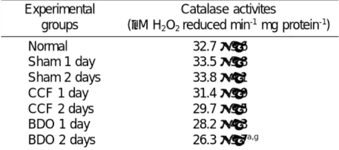 Table 7. Effects of time and model of biliary retention on hepatic microsomal ethanol oxidizing system (MEOS) activities in rats