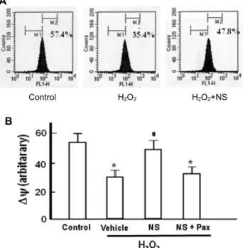 Fig.  6.  Effect  of  NS  1619  on  cellular  ATP  content.  H 2 O 2  (0.1  mM)-induced  decrease  in  cellular  ATP  content  was  monitored  in  the  presence  and  absence  of  NS  1619  (10  μM)