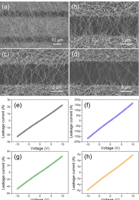 Figure 4. Scanning electron microscopy (SEM) images of SnO 2  NWs with different densities of NWs 