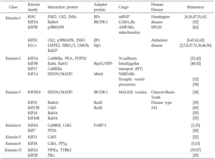 Table  1.  Modification  proteins  interactions  with  Kinesins