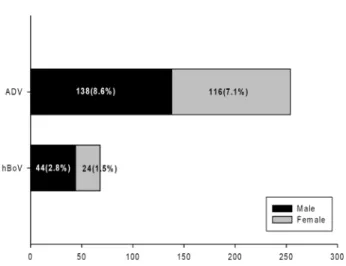 Fig.  1.  The  sexual  difference  of  adenovirus  and  human  bocavi- bocavi-rus.