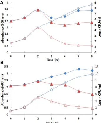 Fig.  7.  Mode  of  action  of  the  bacteriocin  against  B.  cereus  (A)  and  L.  monocytogenes  (B)